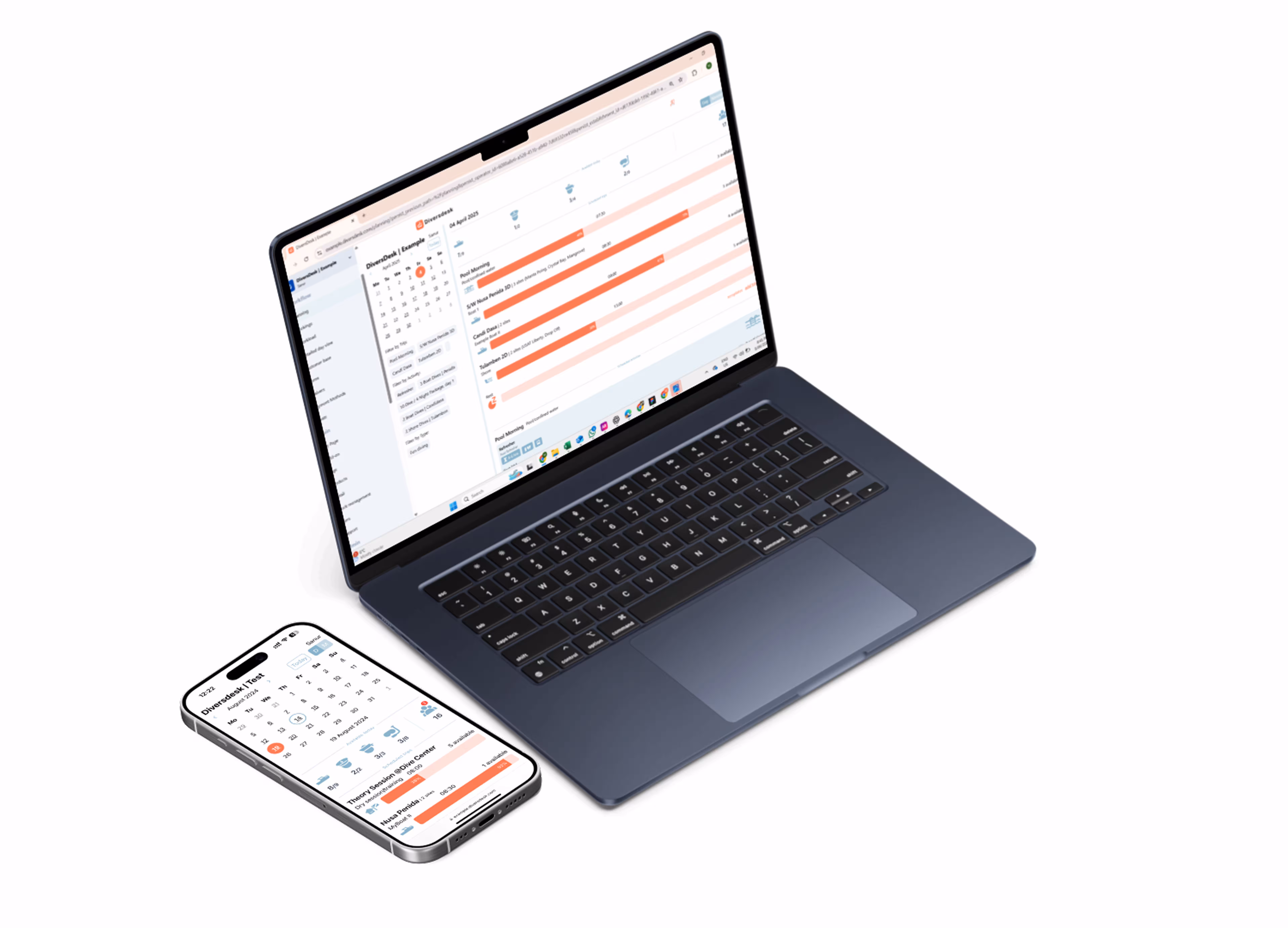 Dive staff using a laptop to plan bookings and waivers