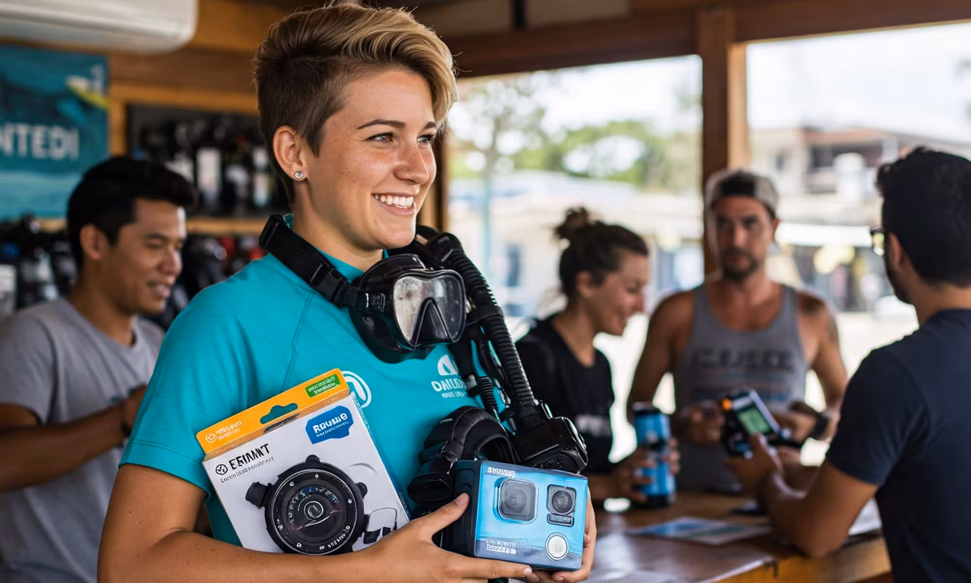 Dive gear displayed in a shop ready for rental or sale