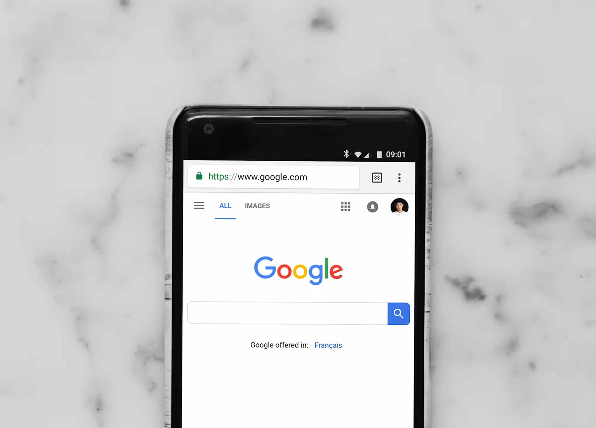 A phone showing the google search page